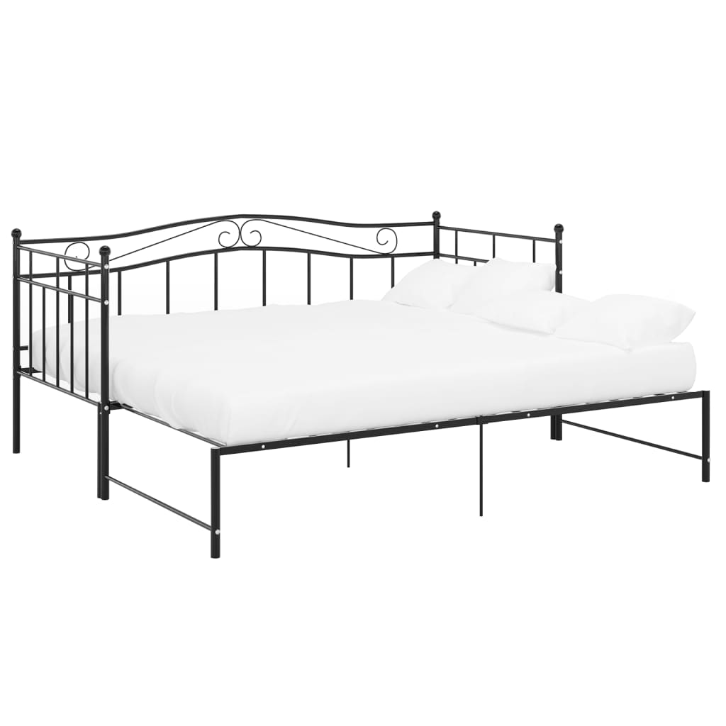 vidaXL Slaapbank uittrekbaar metaal zwart 90x200 cm