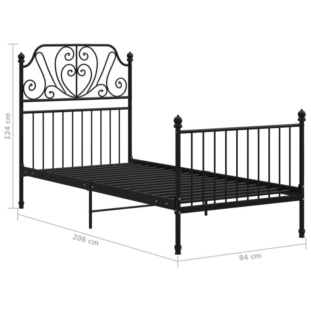 vidaXL Metal Bed Frame Black 90x200 cm