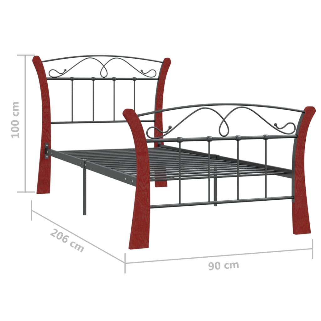 vidaXL Metal Bed Frame Black 90x200 cm