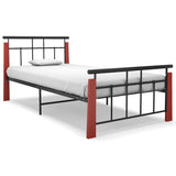 vidaXL Metal and Solid Oak Bed Frame 90x200 cm