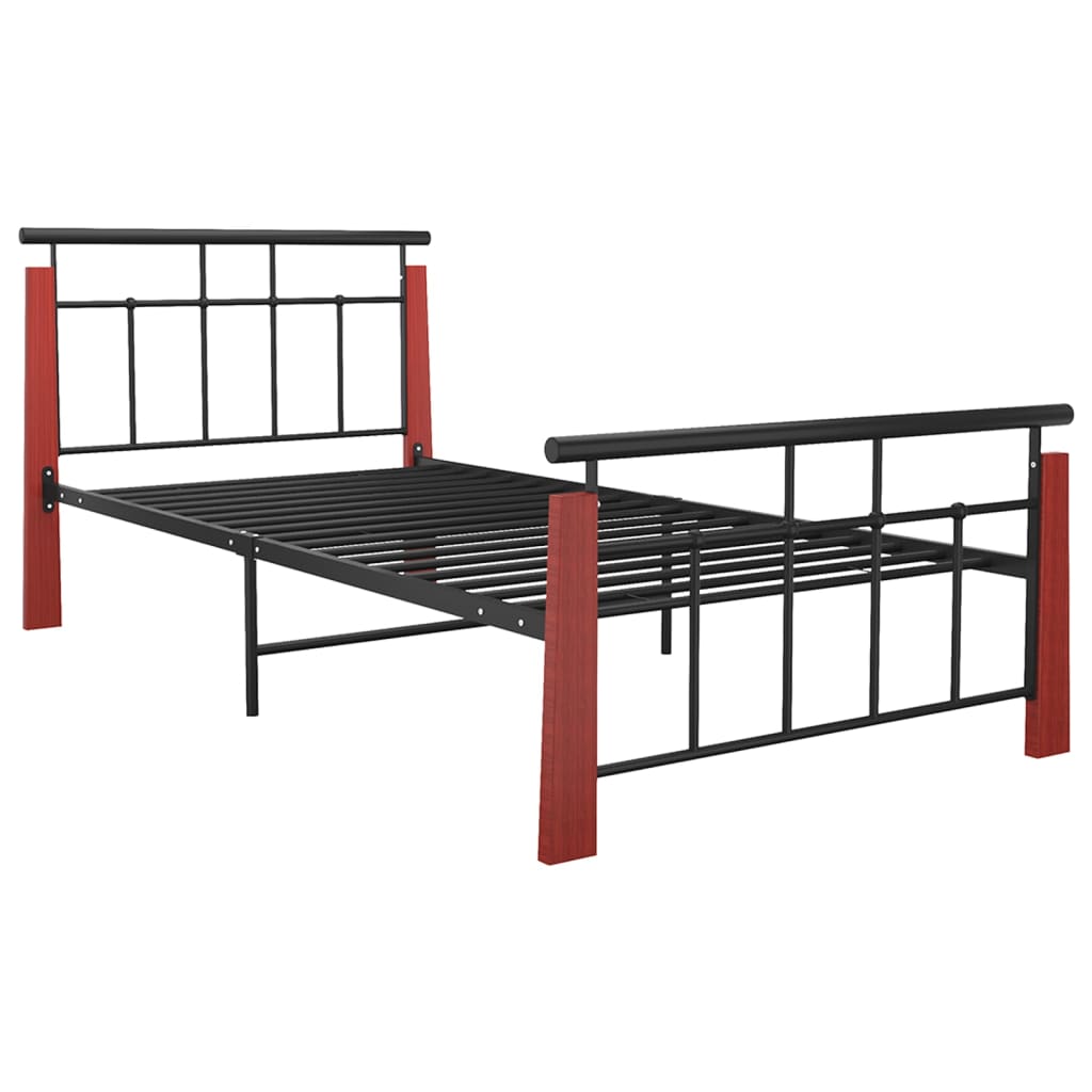 vidaXL Metal and Solid Oak Bed Frame 90x200 cm