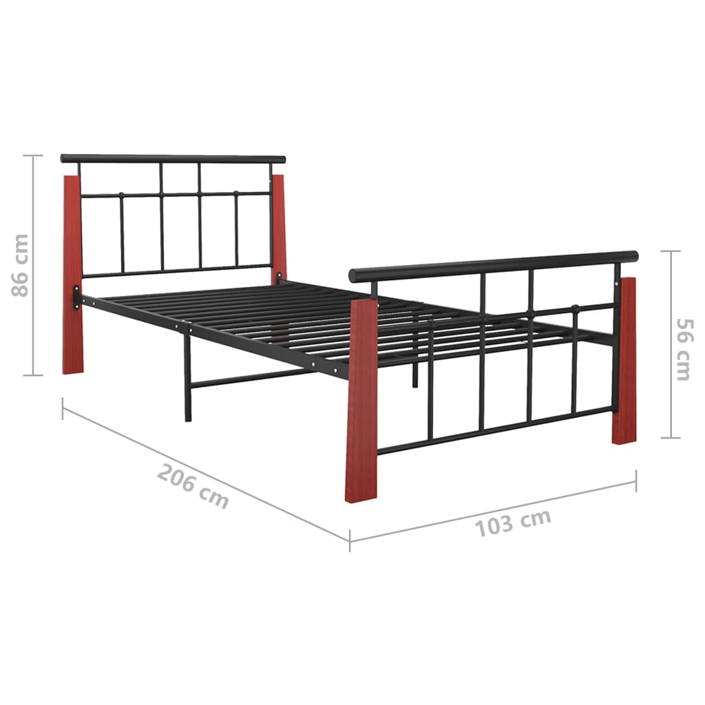vidaXL Metal and Solid Oak Bed Frame 90x200 cm