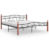 vidaXL Bed frame metal and solid oak black 200x200 cm
