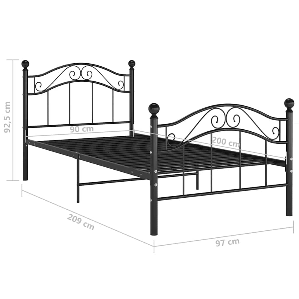 vidaXL Bedframe metaal zwart 90x200 cm