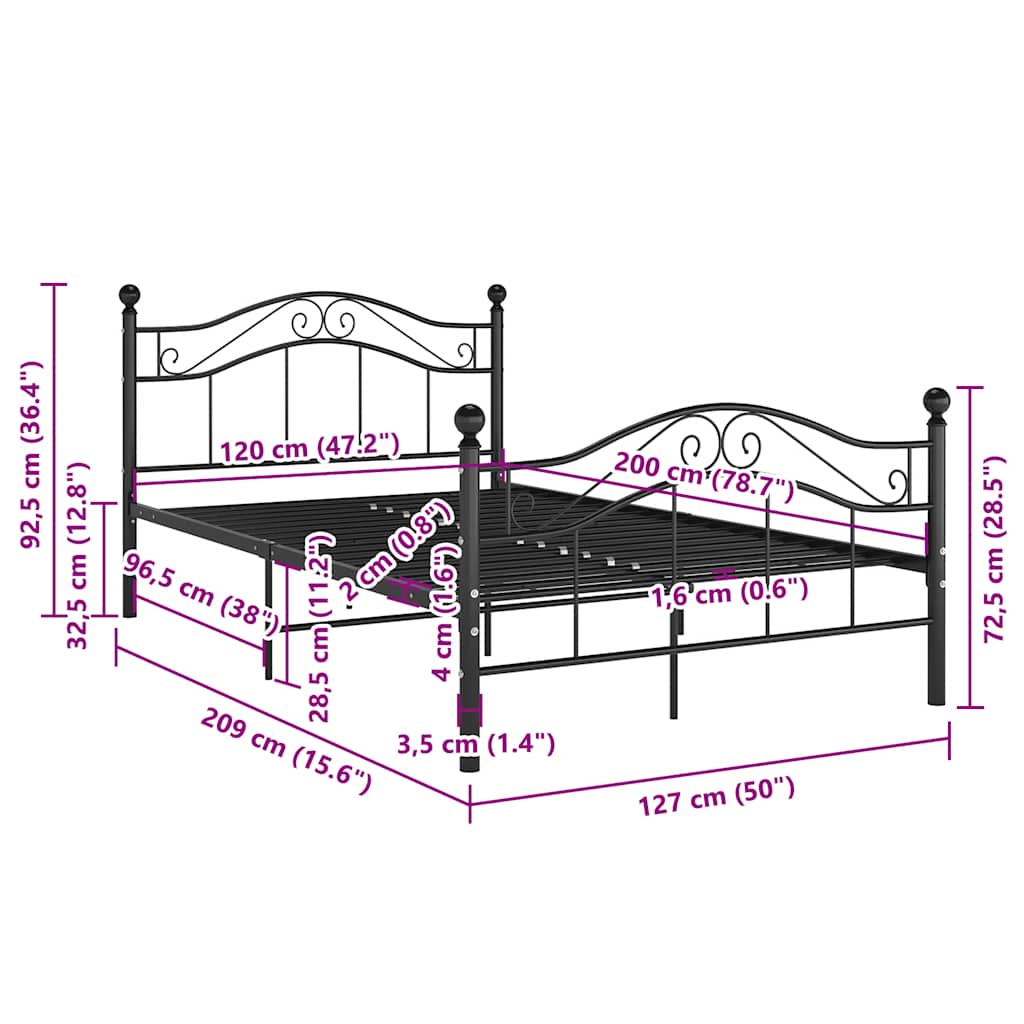 vidaXL Bedframe metaal zwart 120x200 cm