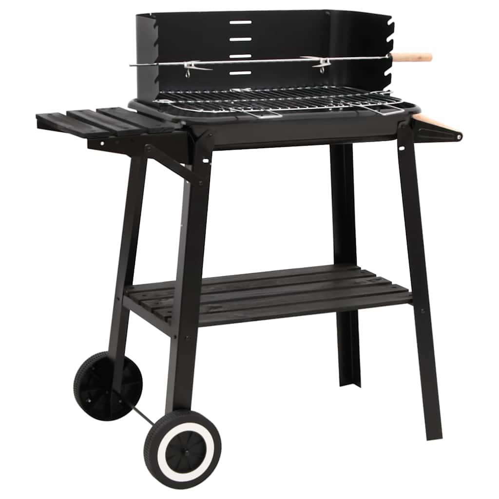 vidaXL Houtskoolbarbecue met wieltjes staal zwart