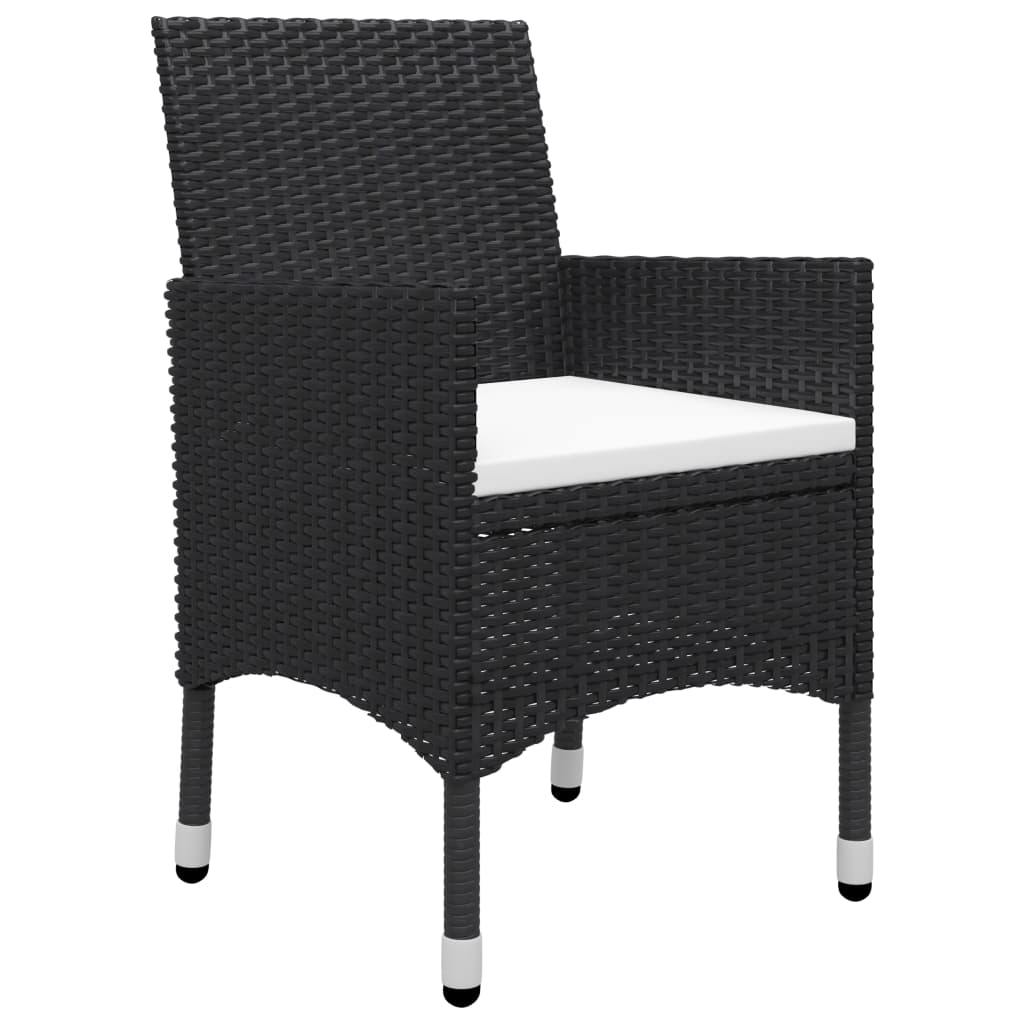 vidaXL 3-delige Bistroset poly rattan en gehard glas zwart