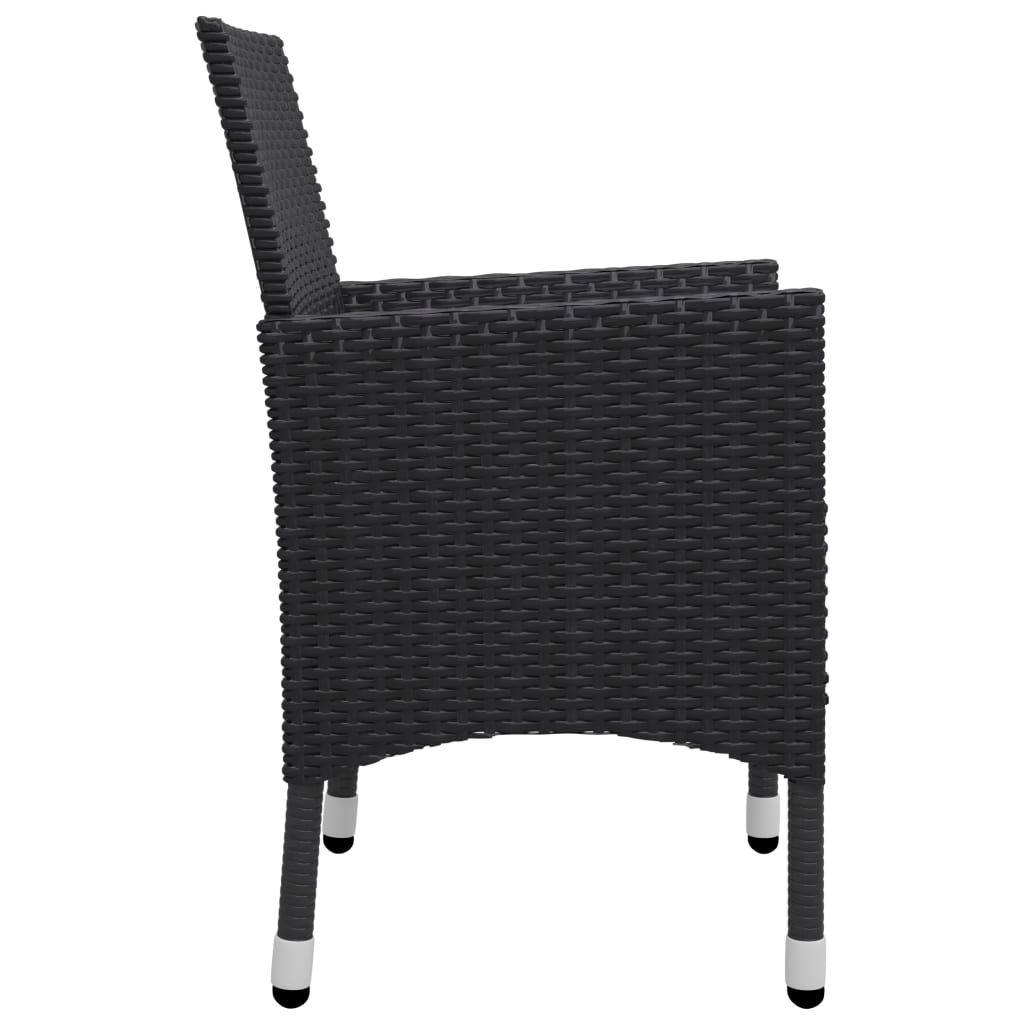 vidaXL 3-delige Bistroset poly rattan en gehard glas zwart
