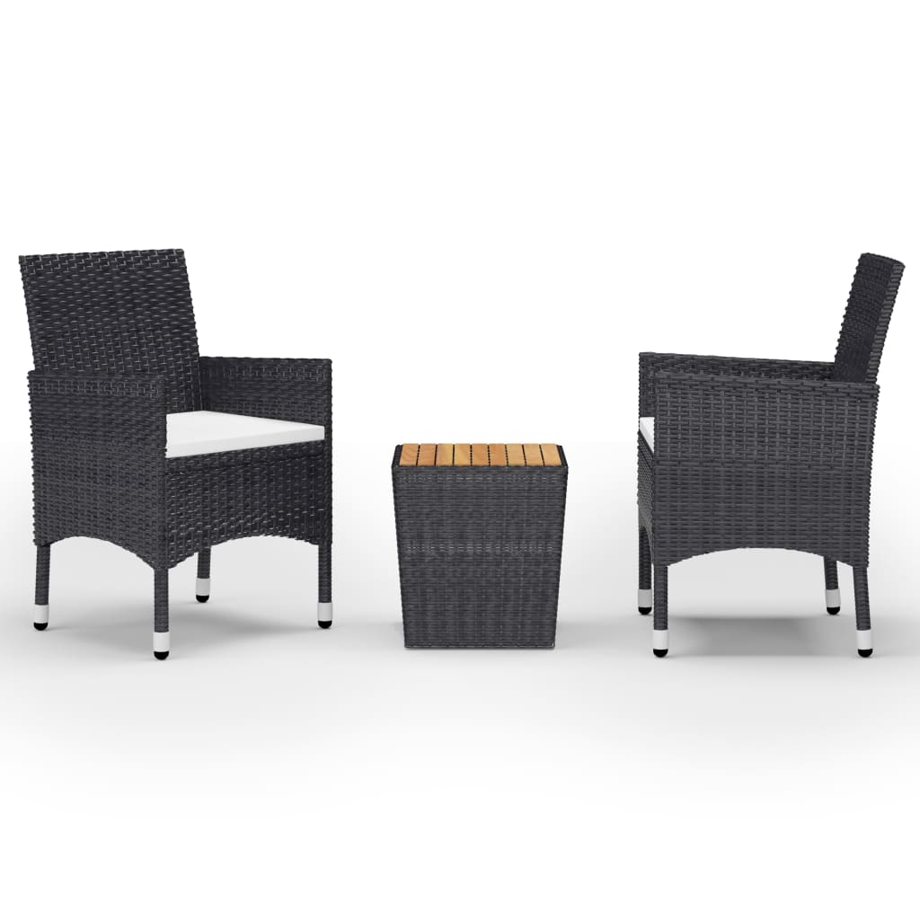 vidaXL 3-Piece Bistro Set Poly Rattan and Acacia Wood Black