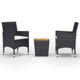vidaXL 3-Piece Bistro Set Poly Rattan and Acacia Wood Black