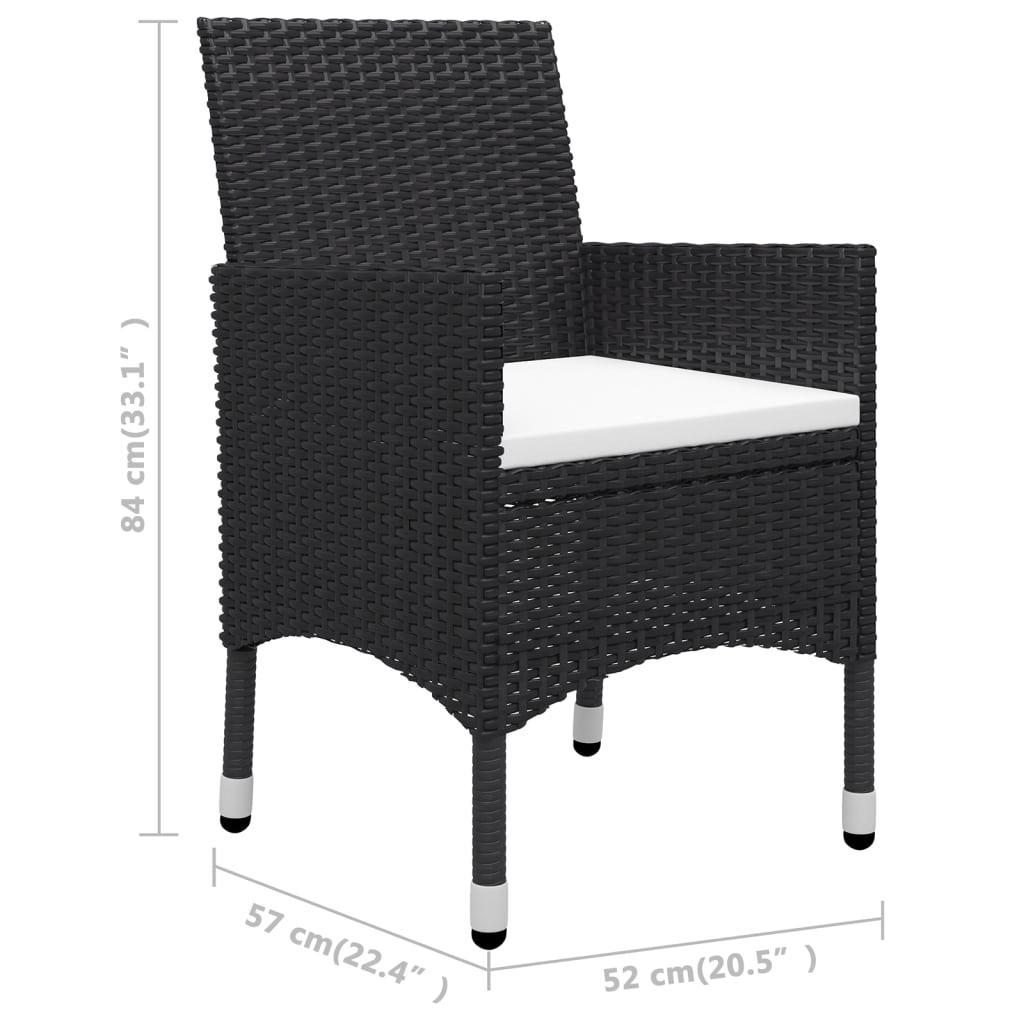 vidaXL 3-Piece Bistro Set Poly Rattan and Acacia Wood Black