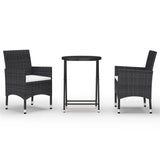 vidaXL 3-Piece Bistro Set Polyrattan and Tempered Glass Black