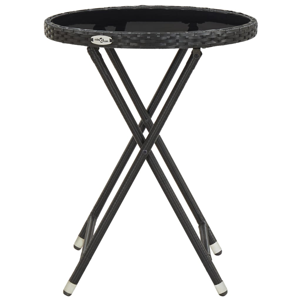 vidaXL 3-Piece Bistro Set Polyrattan and Tempered Glass Black