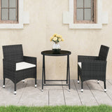 vidaXL 3-Piece Bistro Set Polyrattan and Tempered Glass Black
