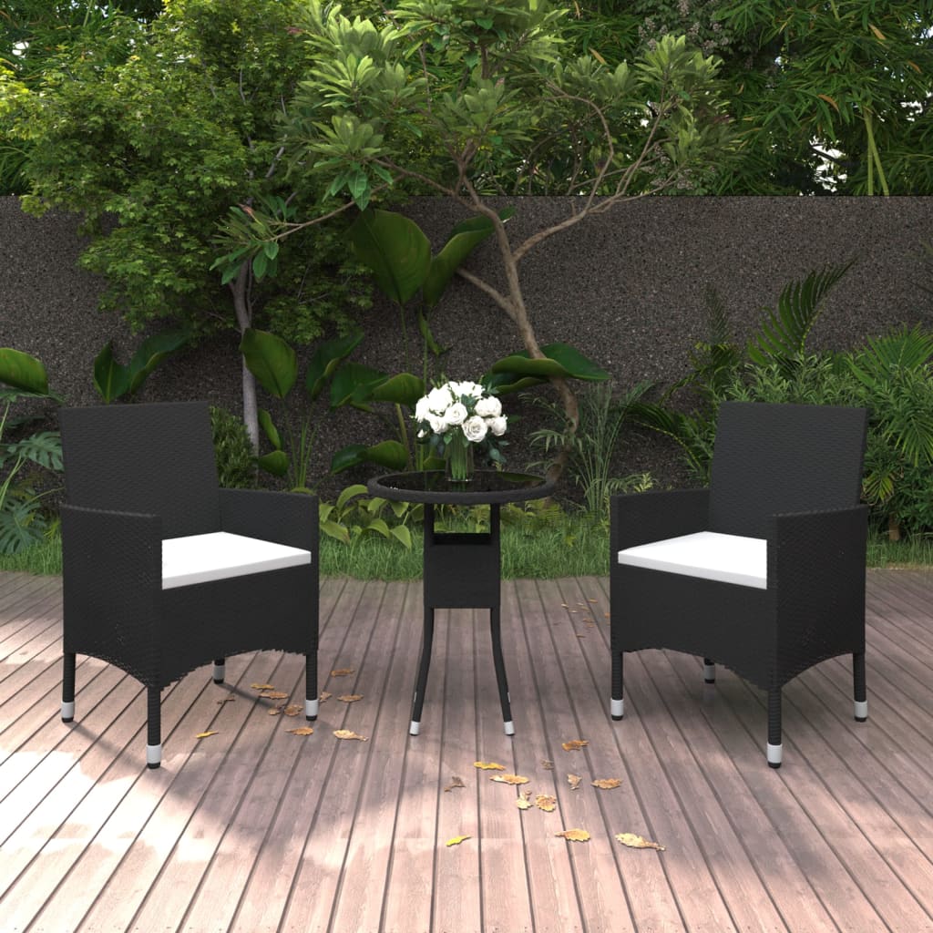 vidaXL 3-Piece Garden Lounge Set Poly Rattan Black