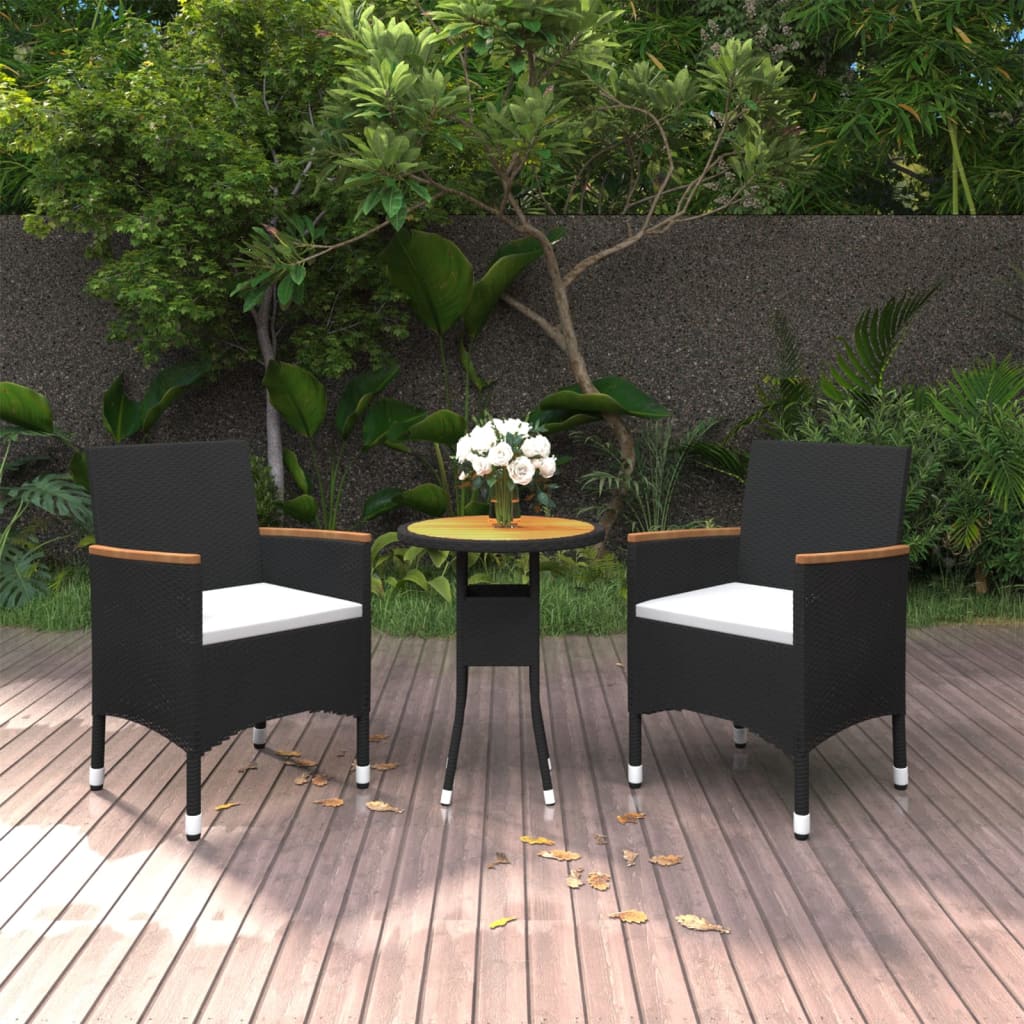 vidaXL 3-Piece Garden Lounge Set Poly Rattan Black