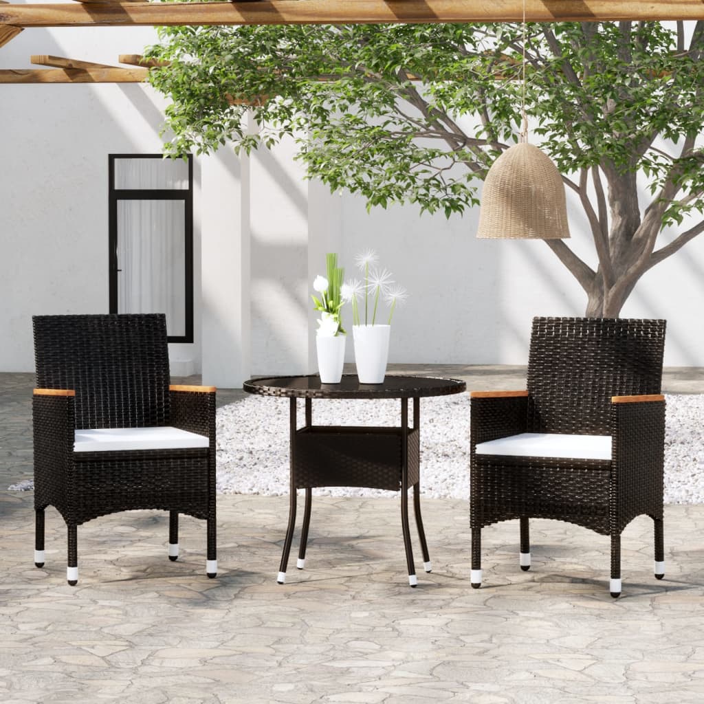vidaXL 3-Piece Garden Lounge Set Poly Rattan Black