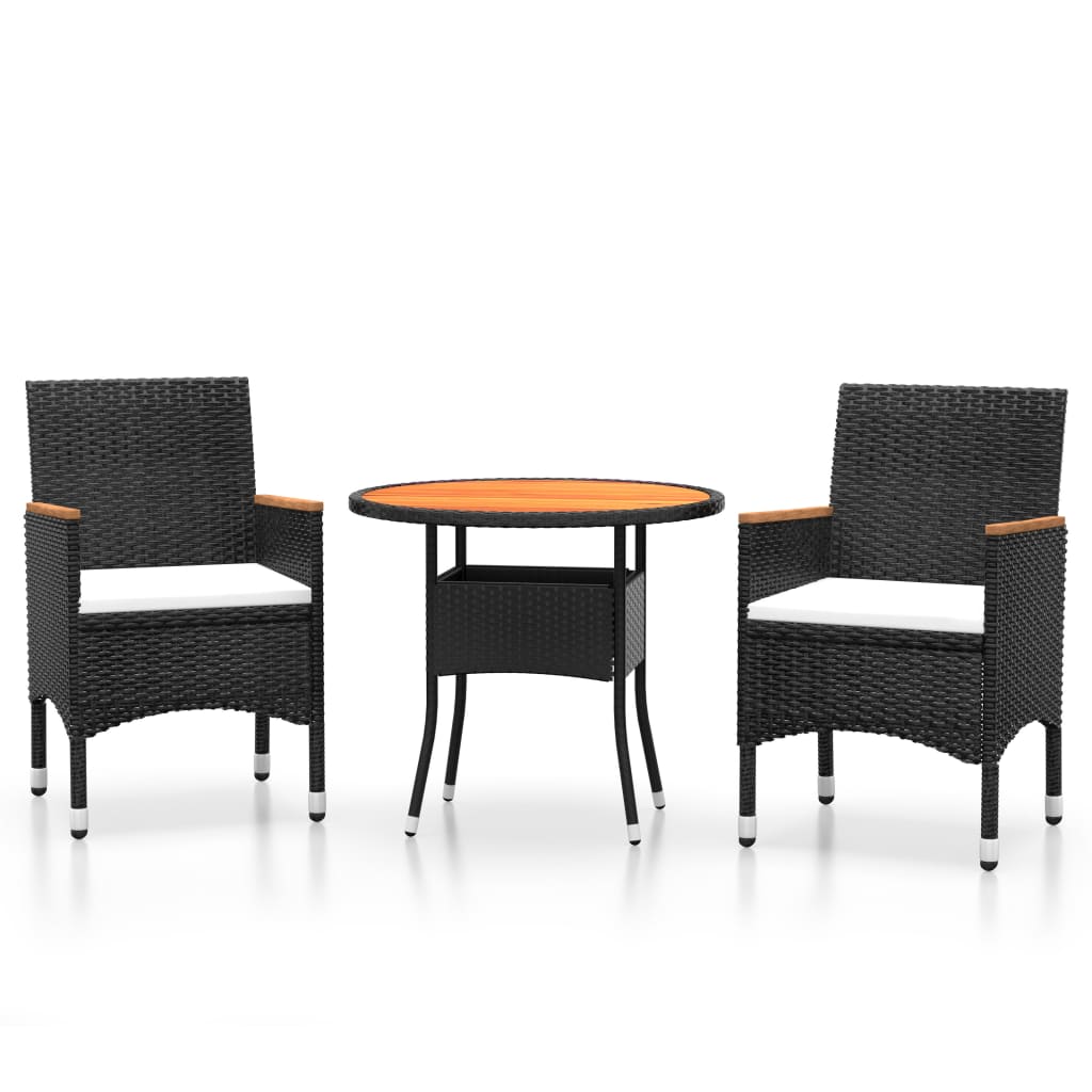 vidaXL 3-Piece Garden Lounge Set Poly Rattan Black