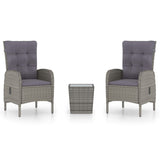 vidaXL 3-Piece Bistro Set Poly Rattan and Glass Grey