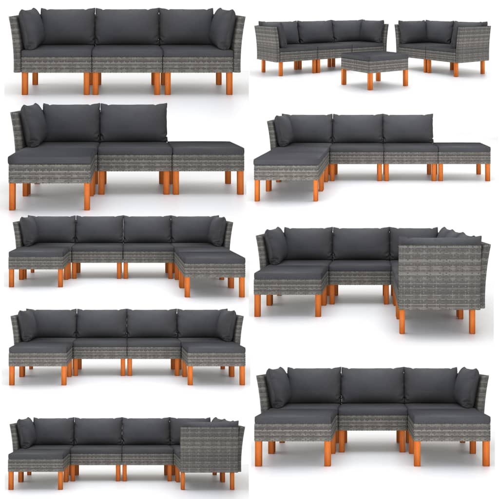 vidaXL Voetenbank poly rattan en massief eucalyptushout
