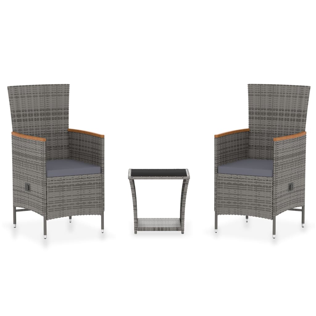 vidaXL 3-Piece Lounge Set with Cushions Poly Rattan Grey