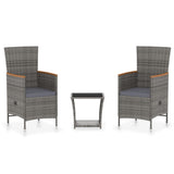 vidaXL 3-Piece Lounge Set with Cushions Poly Rattan Grey