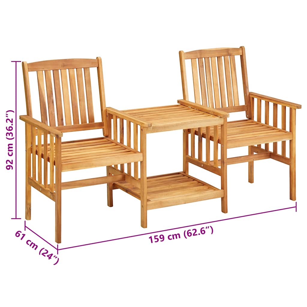 vidaXL Garden Chairs with Table and Cushions Solid Acacia Wood