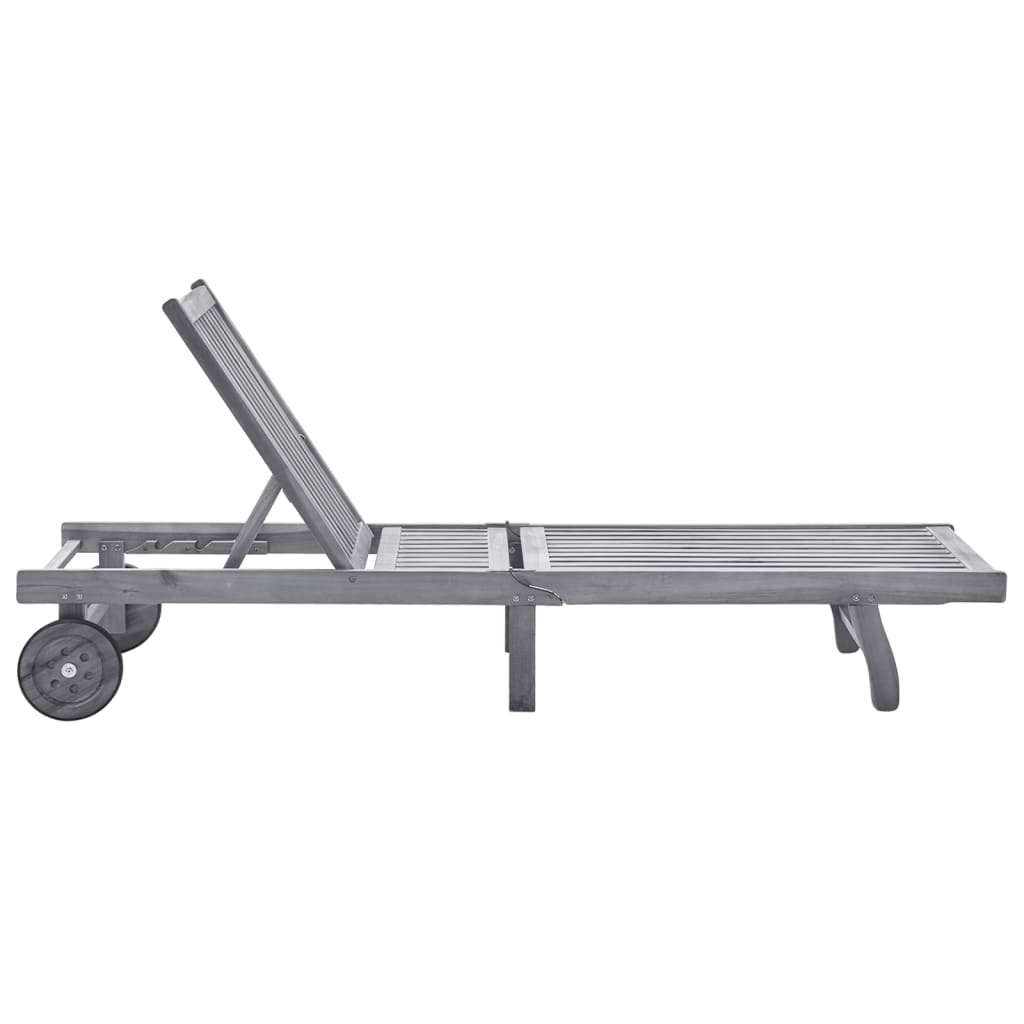 vidaXL Sun Lounger with Cushion Solid Acacia Wood Grey