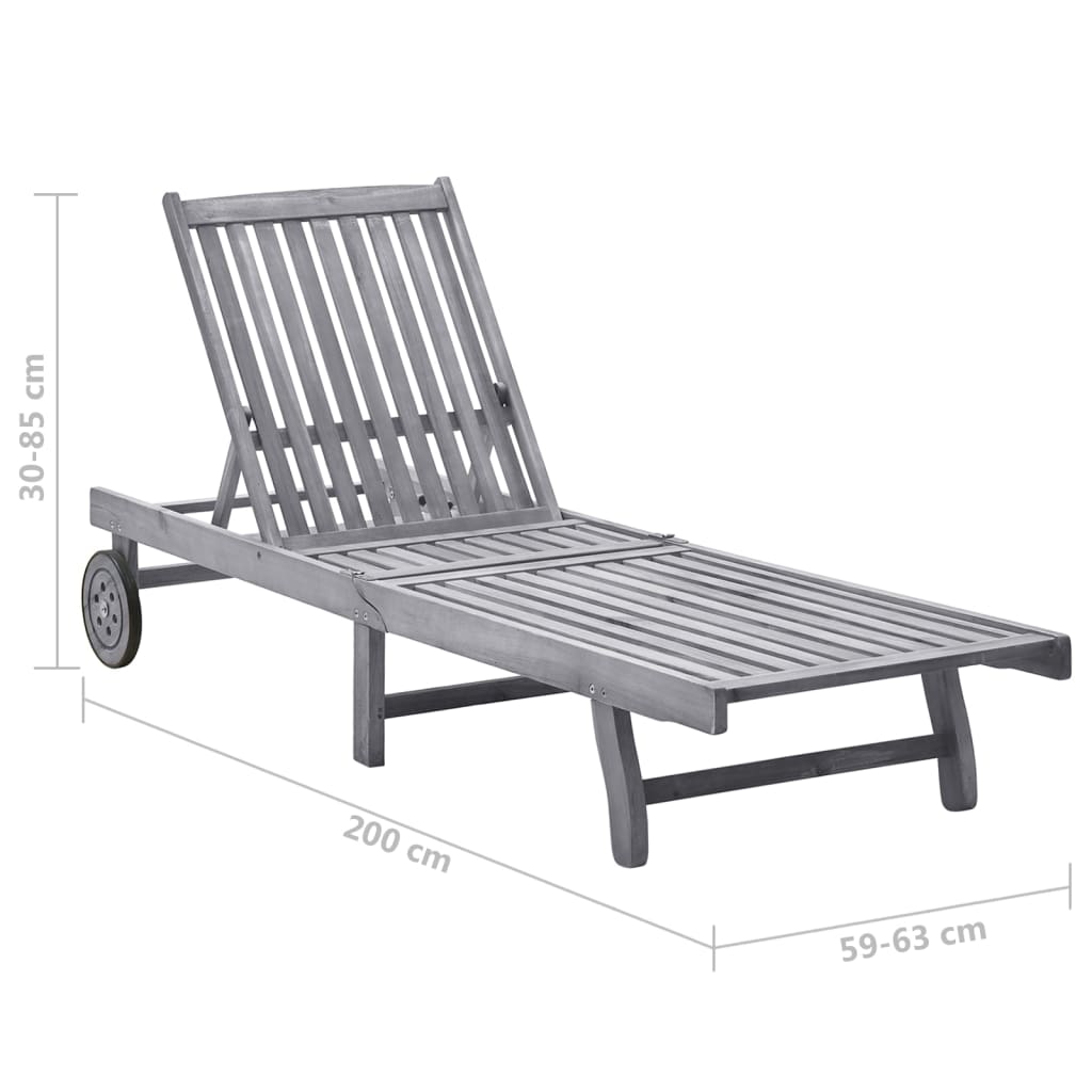 vidaXL Sun Lounger with Cushion Solid Acacia Wood Grey