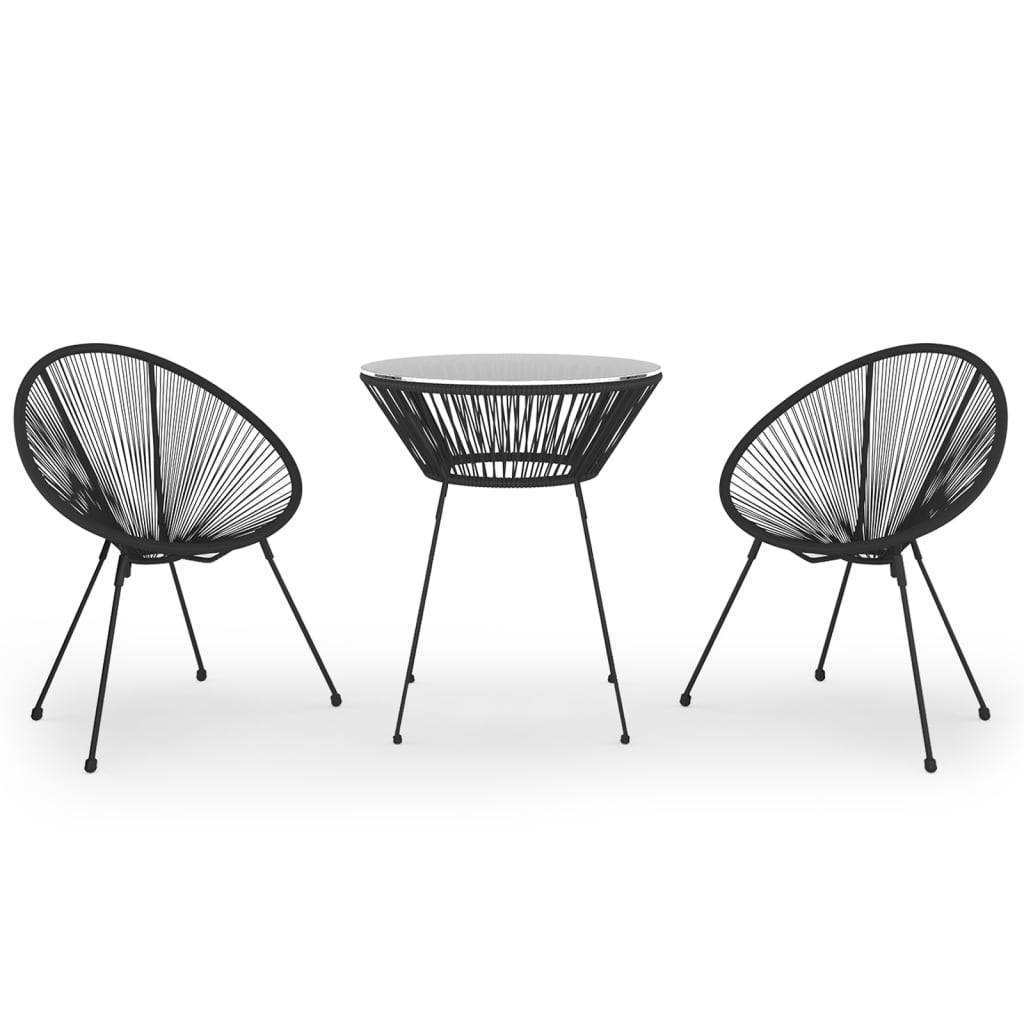 vidaXL 3-delige Tuinset PVC-rattan zwart