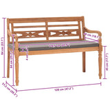 vidaXL Bank Batavia met donkergrijs kussen 120 cm massief teakhout