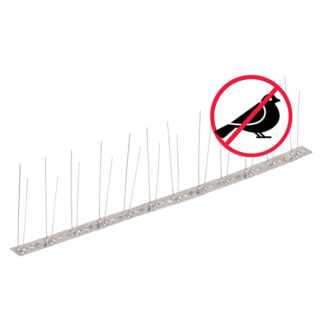 vidaXL Bird and Pigeon Spikes with 2 Rows 20 pcs 10 m Stainless Steel