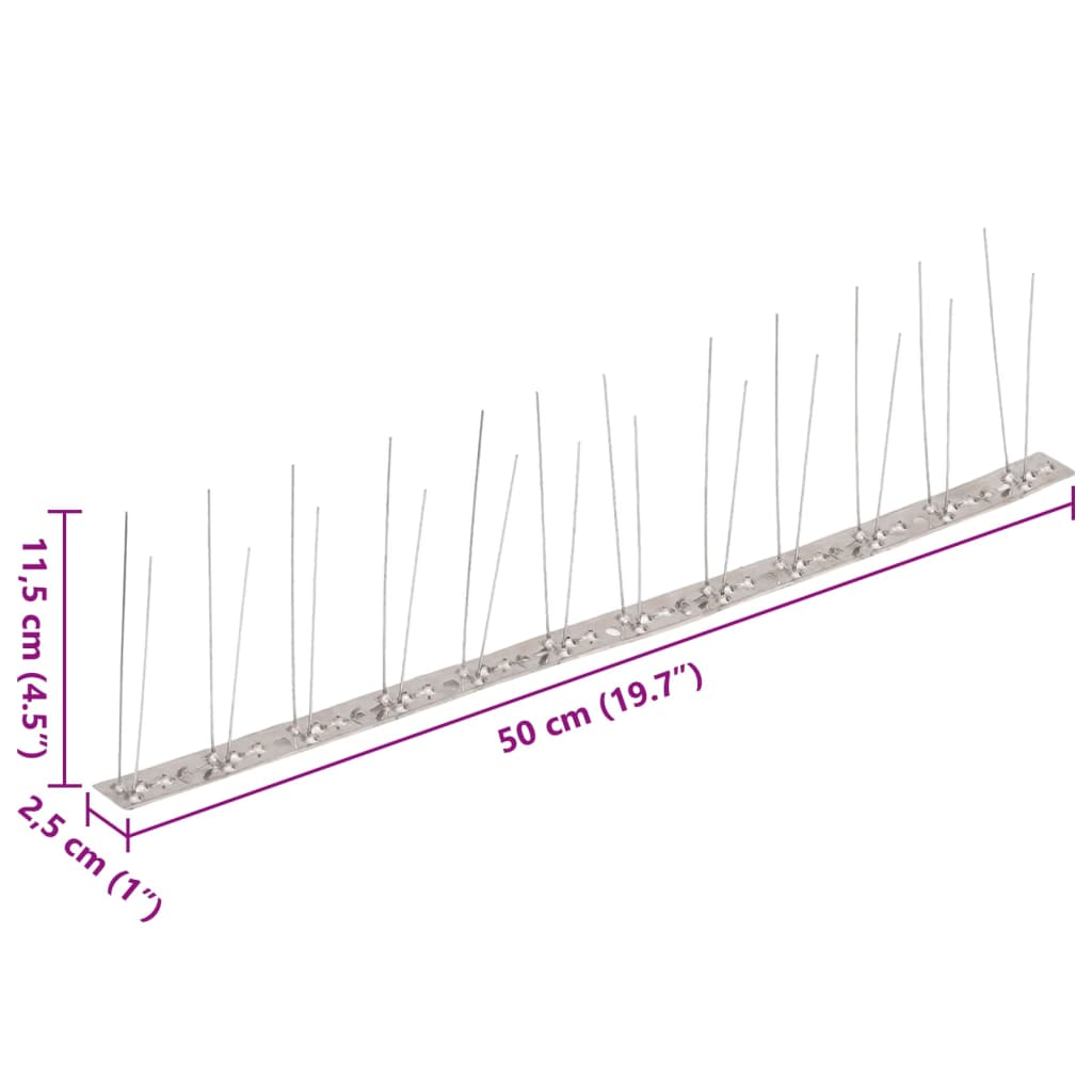 vidaXL Bird and Pigeon Spikes with 2 Rows 20 pcs 10 m Stainless Steel