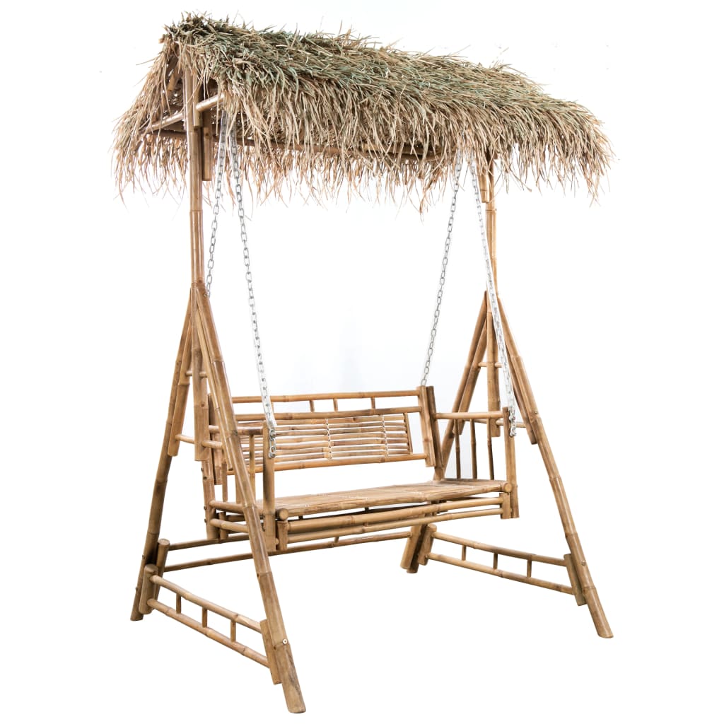 vidaXL Schommelbank 2-zits met palmbladeren en kussen 202 cm bamboe