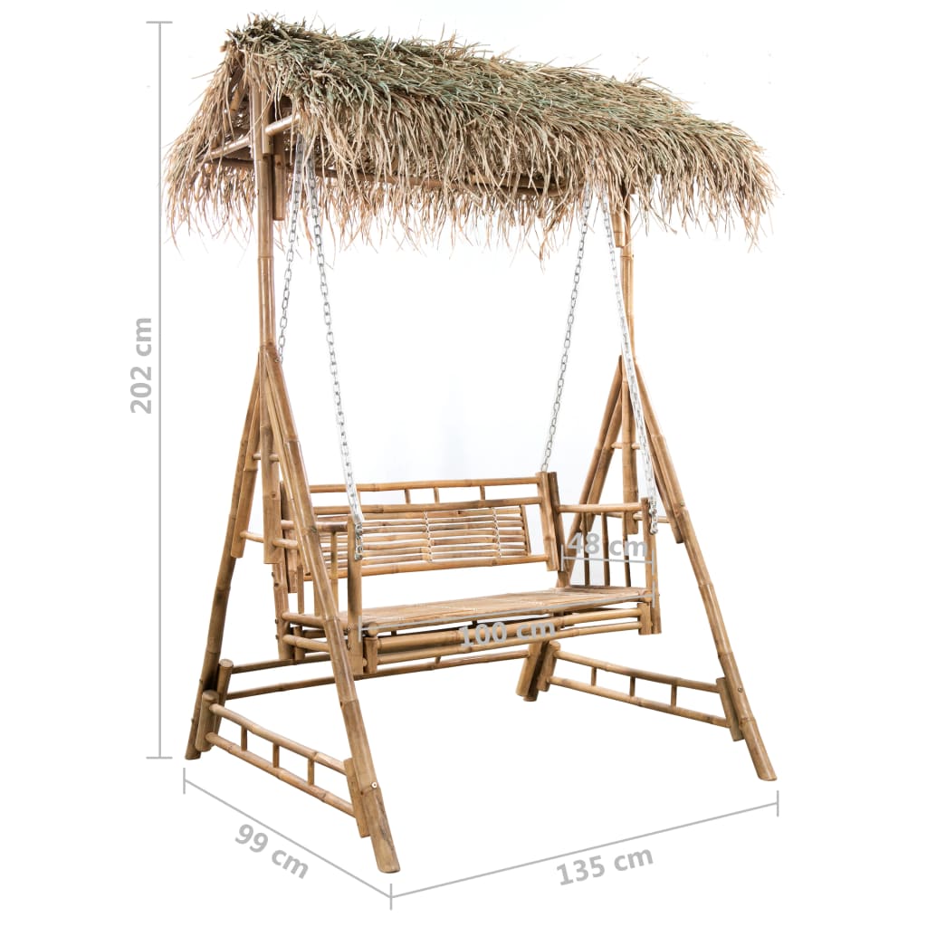 vidaXL Schommelbank 2-zits met palmbladeren en kussen 202 cm bamboe
