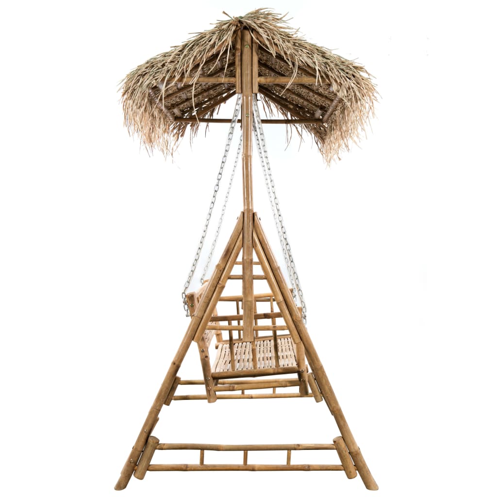 vidaXL Schommelbank 2-zits met palmbladeren en kussen 202 cm bamboe
