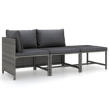 vidaXL 3-Piece Lounge Set with Cushions Poly Rattan Grey