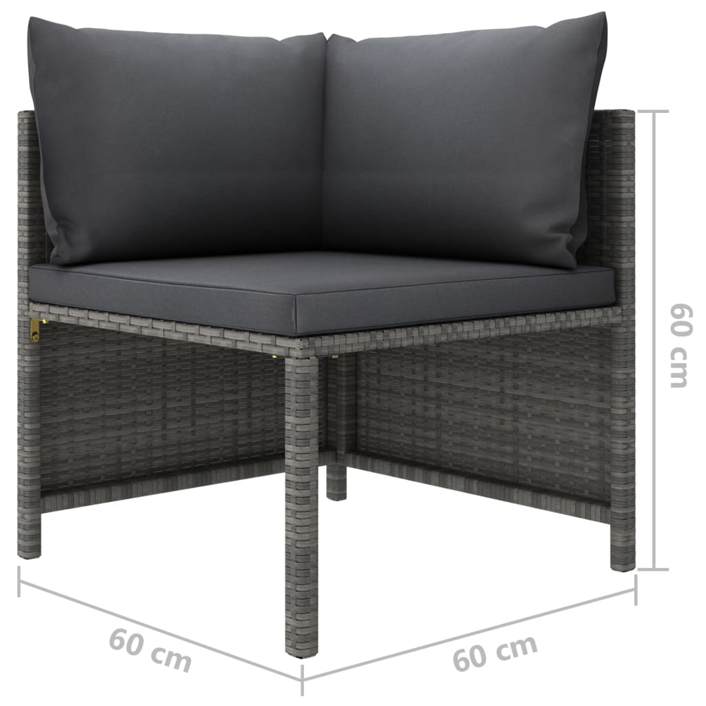 vidaXL 3-Piece Lounge Set with Cushions Poly Rattan Grey