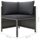 vidaXL 3-Piece Lounge Set with Cushions Poly Rattan Grey