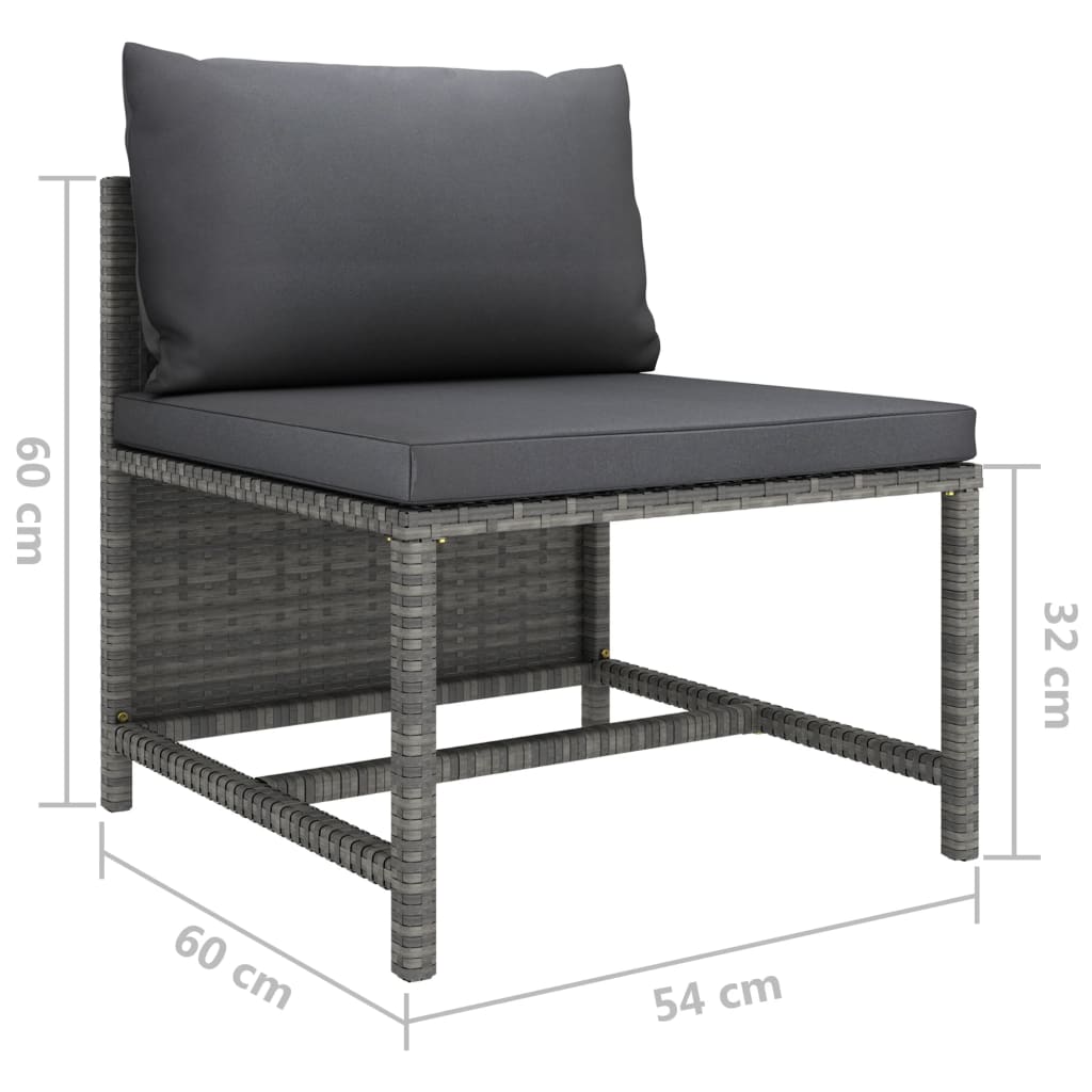 vidaXL 3-Piece Lounge Set with Cushions Poly Rattan Grey