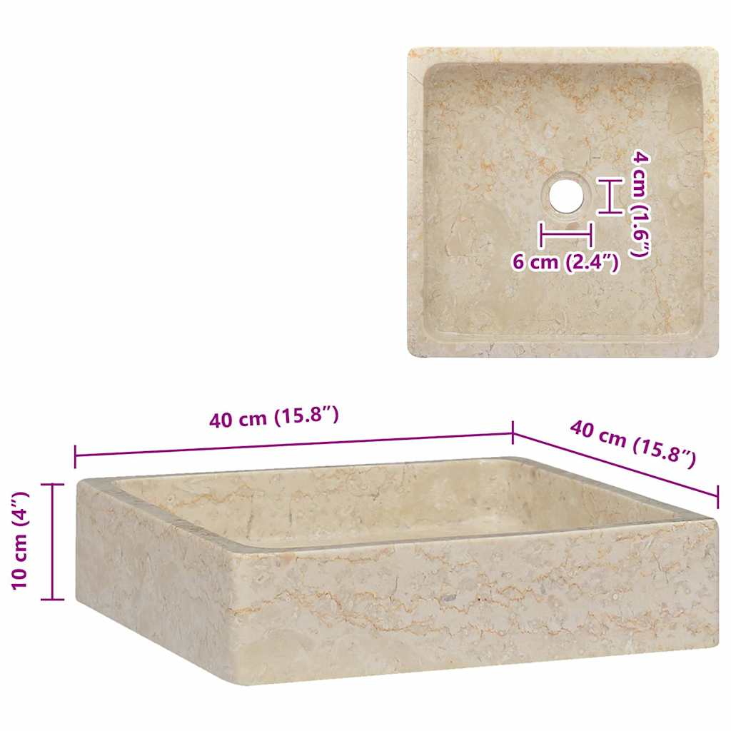 vidaXL Sink 40x40x10 cm marble cream