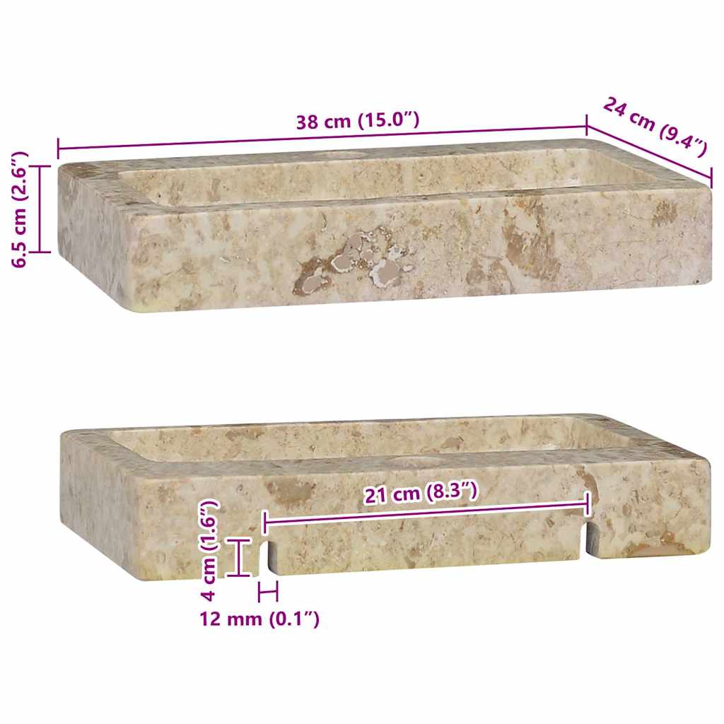vidaXL Wastafel wandgemonteerd 38x24x6,5 cm marmer crèmekleurig