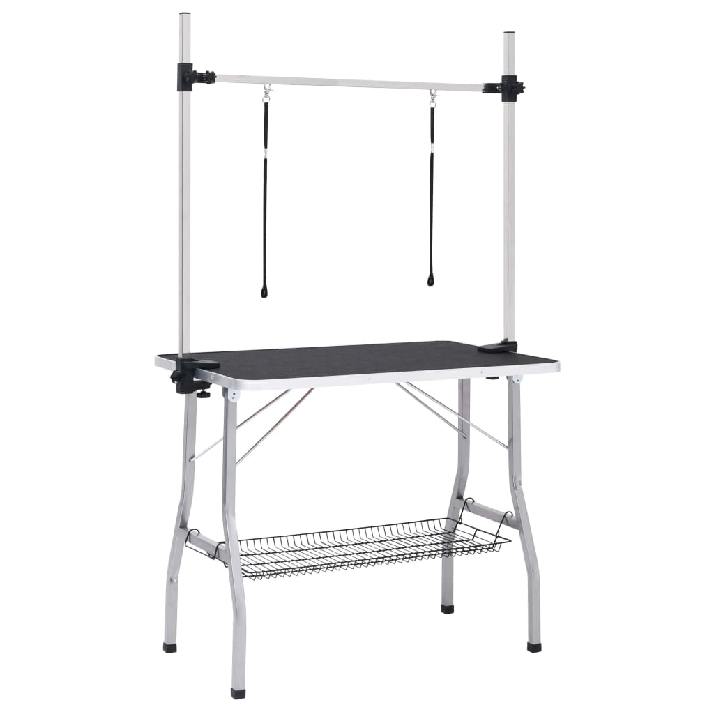 vidaXL Adjustable Dog Grooming Table with 2 Loops and Storage Shelf