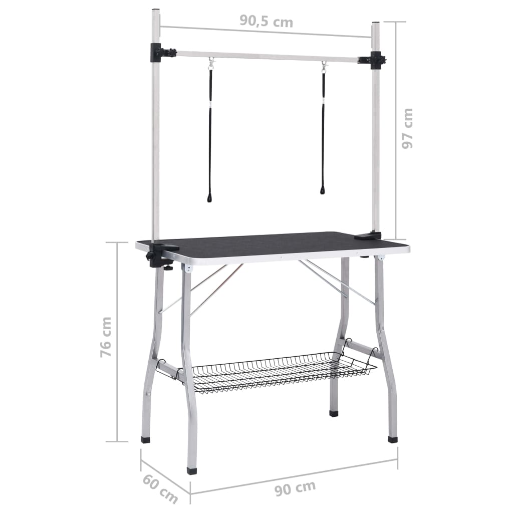 vidaXL Adjustable Dog Grooming Table with 2 Loops and Storage Shelf