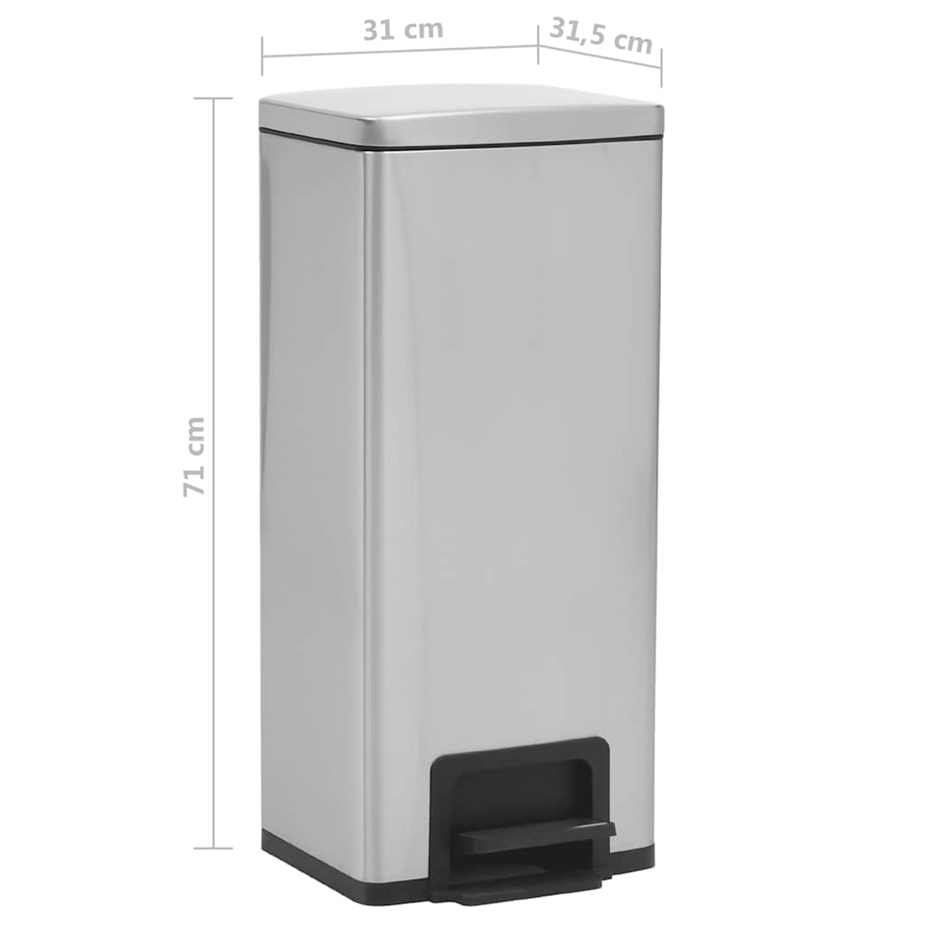 vidaXL Pedal Bin with Anti-fingerprint 30 L Stainless Steel Silver