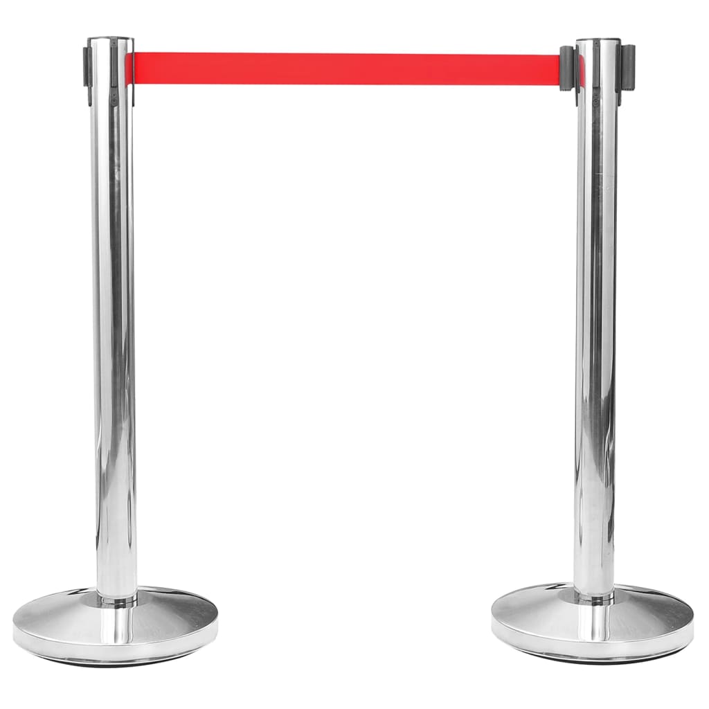 vidaXL Stanchion Posts 4 pcs with belts stainless steel silver-coloured