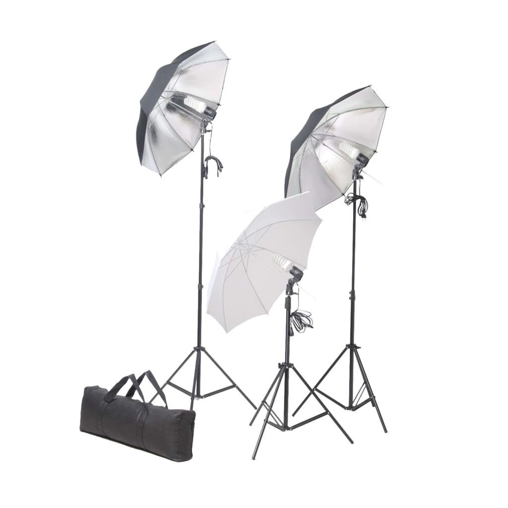 vidaXL Photo Studio Kit with Lights, Umbrellas, Background, and Reflector
