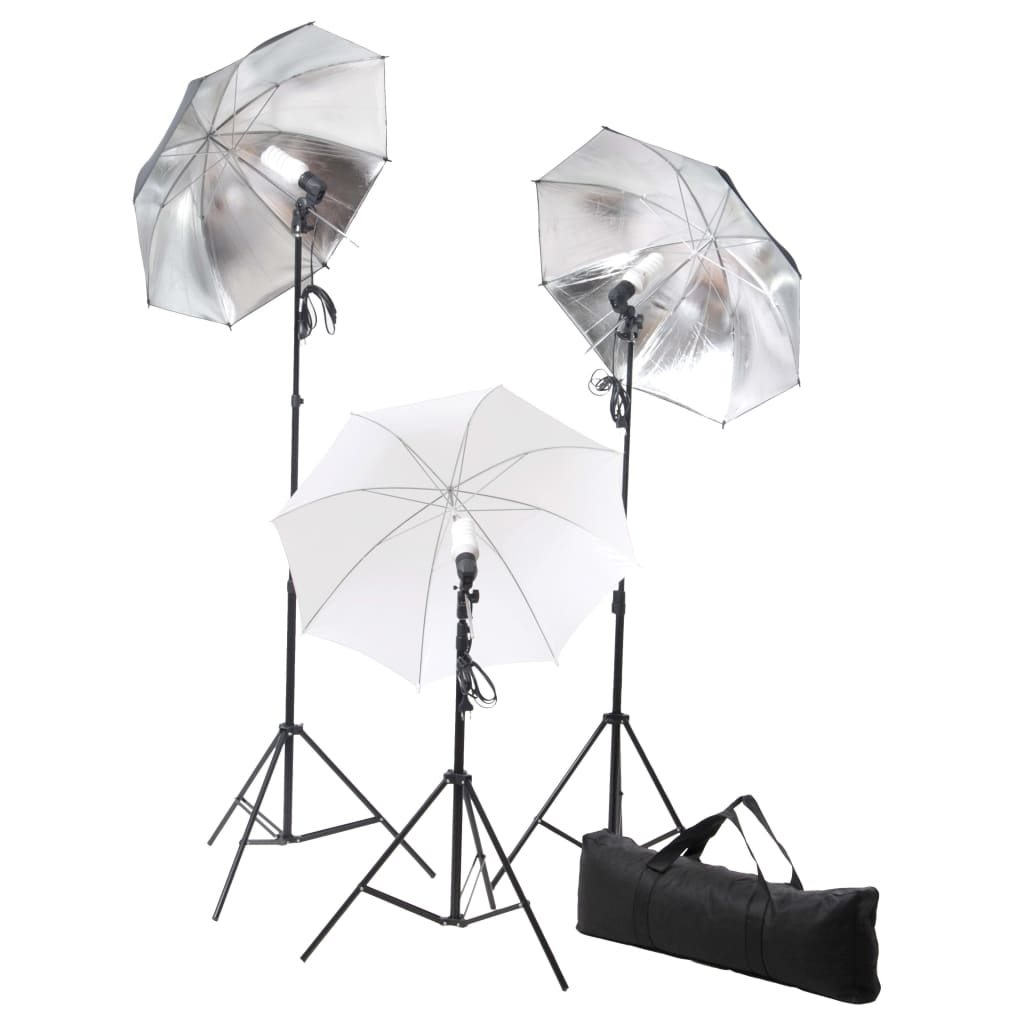 vidaXL Photo Studio Kit with Lights, Umbrellas, Background, and Reflector