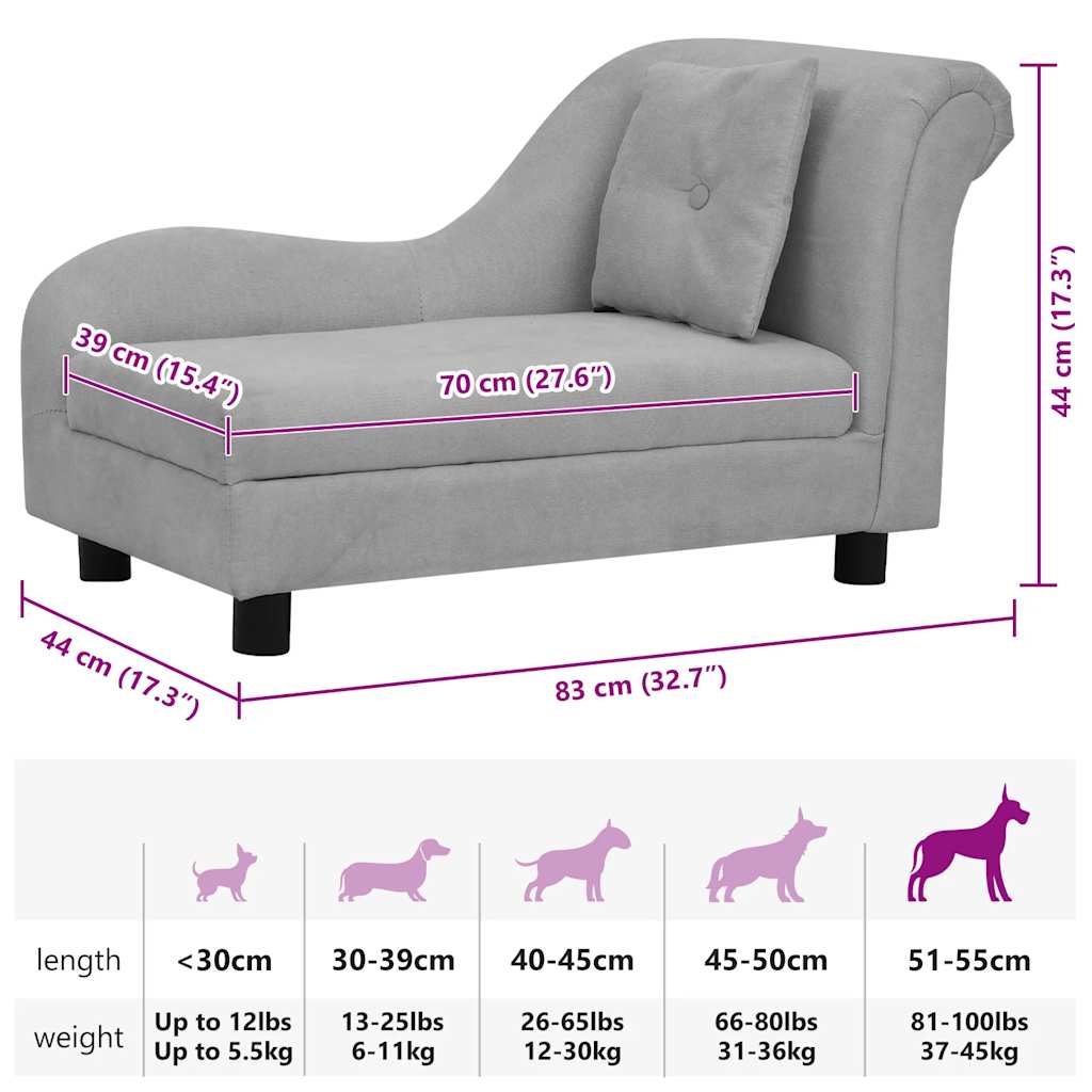vidaXL Dog sofa with cushion 83x44x44 cm plush grey