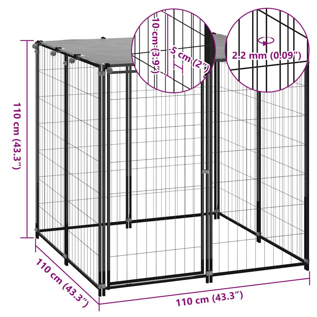 vidaXL Hondenkennel 110x110x110 cm staal zwart